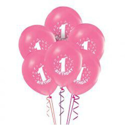 Parti Dünyası - 1 Yaş Kız Pembe Latex Balon 20 Adet