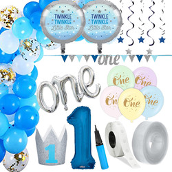 Parti Dünyası - 1 Yaş Mavi Zİncir Balon Yapım Seti ve Parti Seti