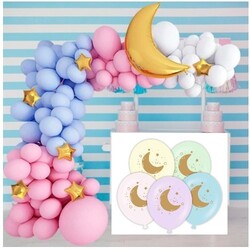 Parti Dünyası - Soft Renklerde Ay Şekilli Doğum Günü Balon Seti