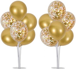 Parti Dünyası - 2 Adet Balon Standı ve 14 Adet Gold Balon