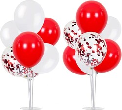 Parti Dünyası - 2 Adet Balon Standı ve 14 Adet Kırmızı Beyaz Balon