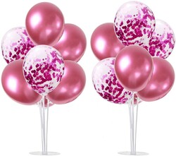 Parti Dünyası - 2 Adet Balon Standı ve 14 Adet Pembe Balon