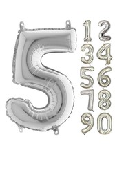 Parti Dünyası - 80 cm Folyo Balon 5 Rakamı Gümüş Renkli