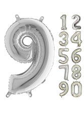 Parti Dünyası - 80 cm Folyo Balon 9 Rakamı Gümüş Renkli