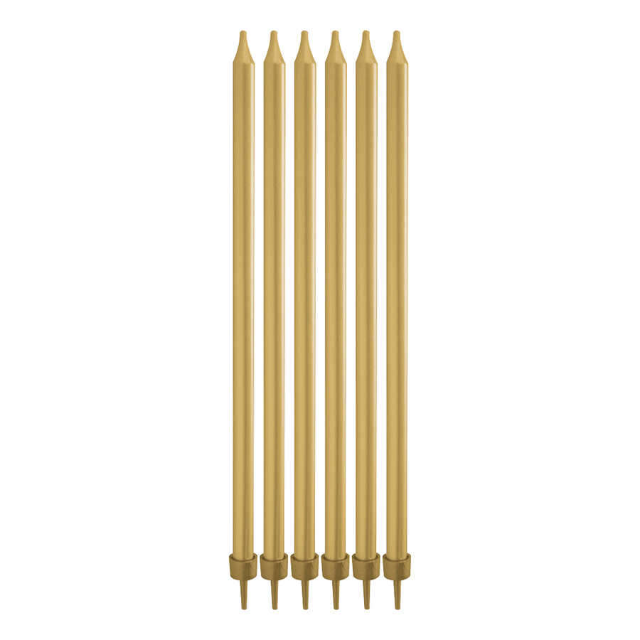 Altın Renk Uzun Pasta Mumu 6 Adet 18 Cm