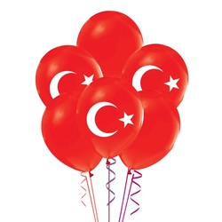 Parti Dünyası - Ay Yıldız Kırmızı Renk 10 Adet Balon