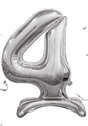 Parti Dünyası - Ayakta Durabilen Gümüş Renk Folyo Balon 4 Rakamı