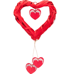 Parti Dünyası - Dekoratif Hasır Kalp Asma Süs 25 cm Kalp Sarkıtlı