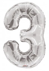 Parti Dünyası - Folyo Balon 3 Rakamı Gümüş 100 cm
