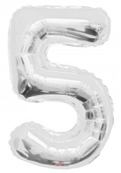 Parti Dünyası - Folyo Balon 5 Rakamı Gümüş 100 cm