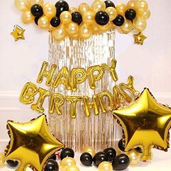 Parti Dünyası - Happy Birthday Gold Siyah Konsept Doğum Günü Balon Seti