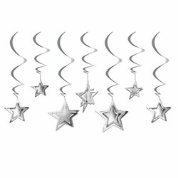 Parti Dünyası - Gümüş Yıldızlar Tavan Süsü 10 Adet / 3D