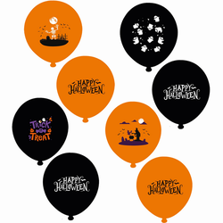 Parti Dünyası - Halloween Desenli Cadılar Bayramı Latex Balon Turuncu ve Siyah Renk 10 lu