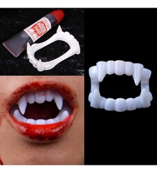  Parti Dünyası - Halloween Beyaz Renk Vampir Dişi ve Yapay Kan Seti