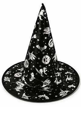 Halloween Cadı Şapkası Gümüş Desenli - 1