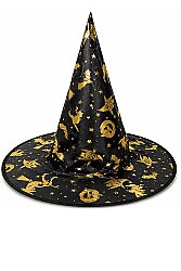 Halloween Cadı Şapkası Altın Desenli