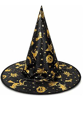 Halloween Cadı Şapkası Altın Desenli - 1