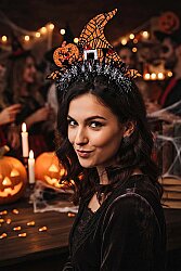 Halloween Işıklı Balkabağı Cadı Şapkalı Taç