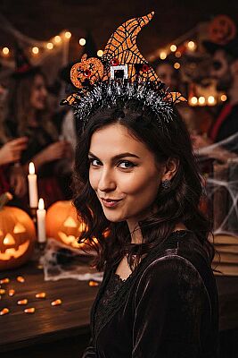 Halloween Işıklı Balkabağı Cadı Şapkalı Taç - 1