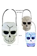 Halloween Işıklı Kurukafa Şeklinde Şeker Toplama Kovası - 3