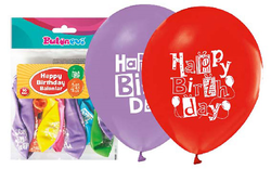 Parti Dünyası - Happy Birthday Baskılı Karışık Renk Latex Balon 10 Adet