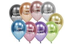 Parti Dünyası - Happy Birthday Baskılı Krom Latex Balon 50 Adet