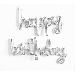 Parti Dünyası - Happy Birthday El Yazısı Gümüş Renk Folyo Balon