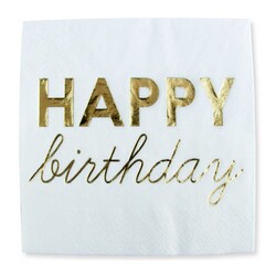 Parti Dünyası - Happy Birthday Gold Baskılı Varak Peçete 16 Lı