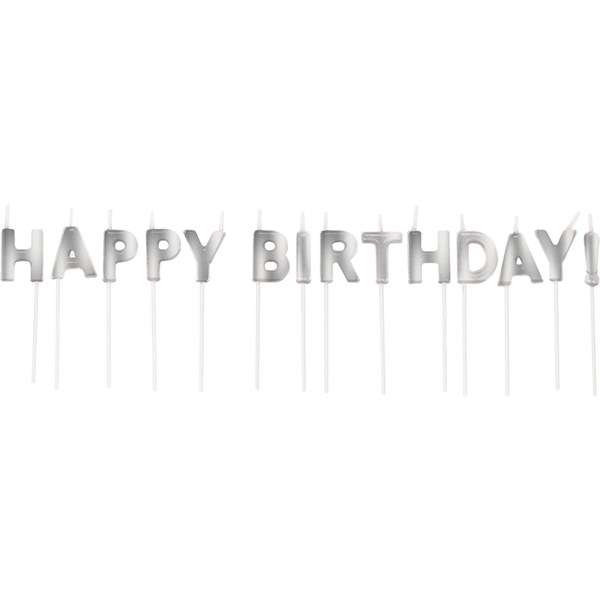 Happy Birthday Gümüş Renk Harf Mum