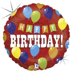 Parti Dünyası - Happy Birthday Renkli Balon Desenli Folyo Balon 45 cm