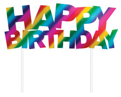 Parti Dünyası - Happy Birthday Renkli Folyo Çubuklu Pasta Yazısı