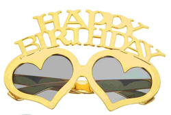 Parti Dünyası - Happy Birthday Kalpli Altın Renk Parti Gözlüğü
