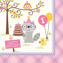 Parti Dünyası - Happy Woodland Pembe 1 Yaş B. Peçete