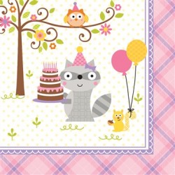 Parti Dünyası - Happy Woodland Pembe Peçete 16 Adet