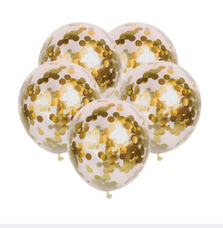 Parti Dünyası - İçi Gold Renk Konfetili Şeffaf Süper Lüks Balon 10 Adet 30 CM