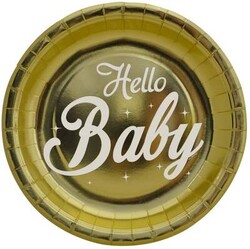 Parti Dünyası - Hello Baby Gold Varak Baskılı Tabak 6 Adet
