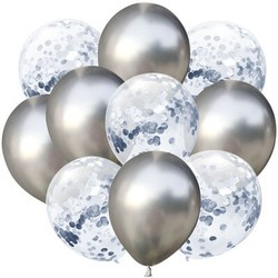 Parti Dünyası - Konfetili Gümüş Balon Demeti 10 Adet