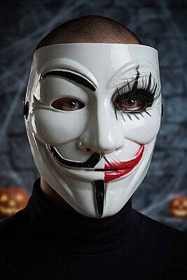 Makyaj ve Kirpik Detaylı V For Vendetta Plastik Maske - 1
