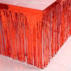 Parti Dünyası - Metalik Kırmızı Püsküllü Masa Eteği 70*300 cm