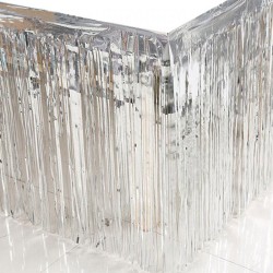 Parti Dünyası - Metalik Püsküllü Gümüş Masa Eteği 70x300 cm
