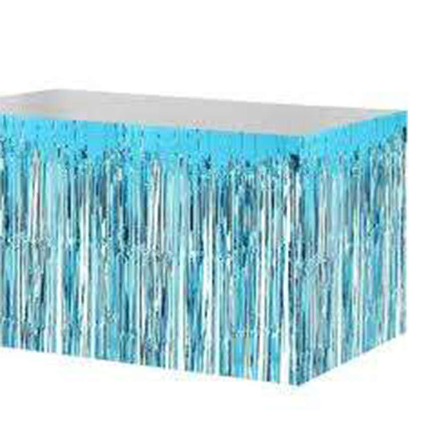 Metalik Püsküllü Koyu Mavi Masa Eteği 70 x 300 cm