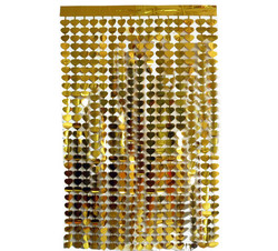 Parti Dünyası - Metalize Gold Kalpli Kapı Perdesi - Duvar Fonu