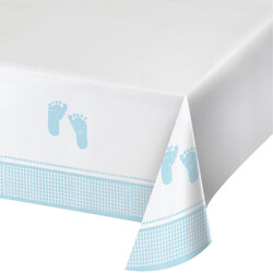 Parti Dünyası - Bebek Ayakları Mavi Masa Örtüsü 121x223 cm Plastiktir