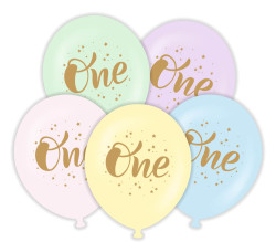 Parti Dünyası - ONE 1 Yaş Altın Renk Baskılı 6 lı Latex Balon