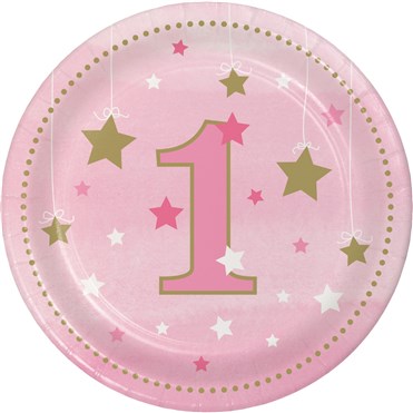 One Little Star Pembe 1 Yaş 8 li Pasta Tabağı