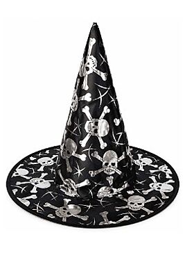 Parti Dünyası Halloween Cadı Şapka Lüx Gümüş İskelet Desenli - 1