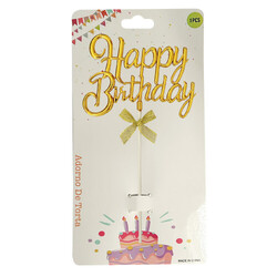  Parti Dünyası - Pasta Üstü Çubuk Happy Birthday Altın