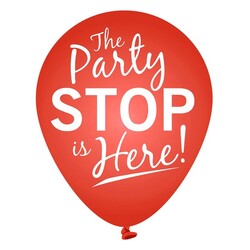 Parti Dünyası - Mega Büyük Boy The Party Stop Here Baskılı Kırmızı Latex Balon 1 Adet 90 cm