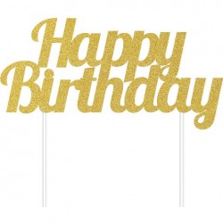 Parti Dünyası - Simli Altın Happy Birthday Çubuklu Yazı