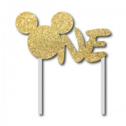 Parti Dünyası - Simli Altın Mickey ONE Çubuklu Yazı
